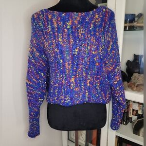 Urban Outfitters Ecote Multicolor Fuzzy Knit Cropped Sweater S Dolman Sleeves